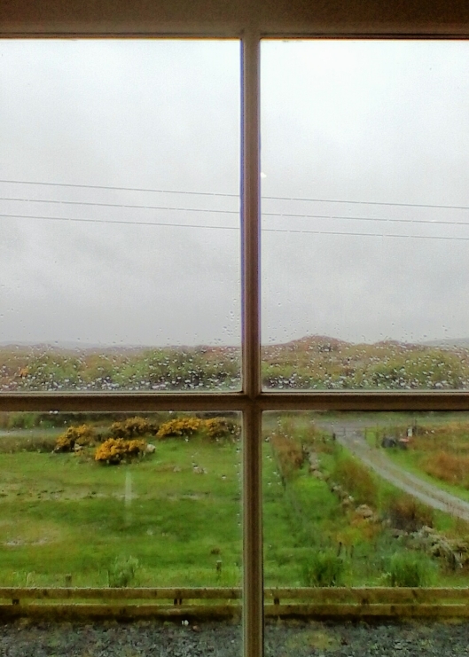 Even in a downpour, it's easy to be philosophical from inside a beautiful hillside cottage filled with warmth, every possible convenience, coffee, AND wifi. And if your window looks out on sheep grazing by blooming gorse...well, you're in heaven or Scotland.