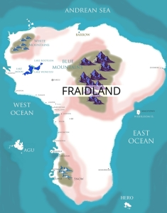 Map of Fraidland. [image credit: Gabrielle de la Fair for Evelyn Dear Fender]